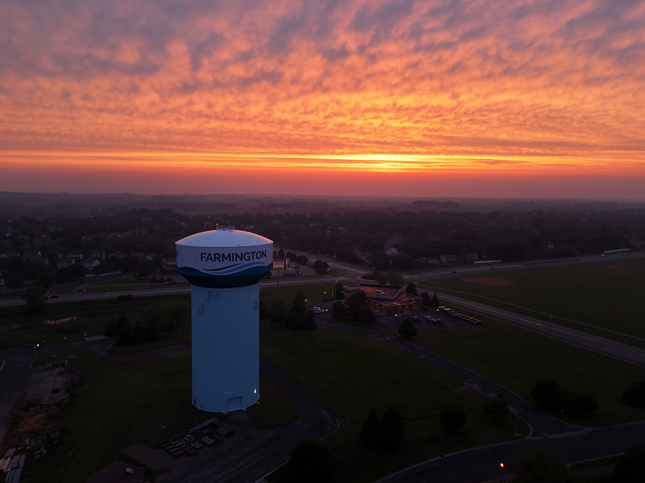 Farmington MN water tower from above — showcasing our local drone photography roots