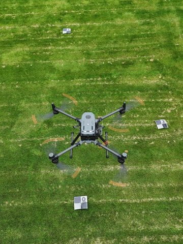 Commercial drone in flight over Minneapolis for aerial imaging services